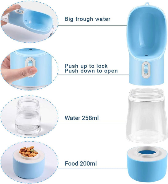 Portable pet water bottle: (258ml water + 200ml food)