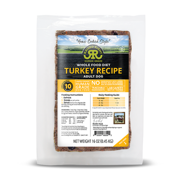 Raised Right Home Cooked Style - Turkey Adult Dog Recipe 1lb