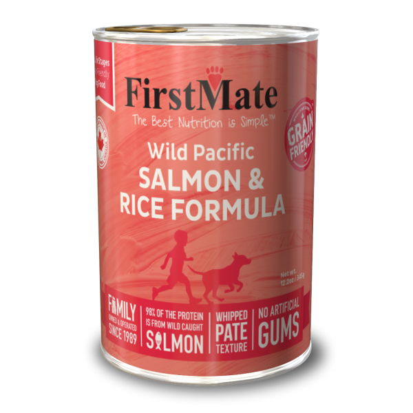FirstMate Dog Grain Friendly Wild Pacific Salmon & Rice formula12.2 oz can